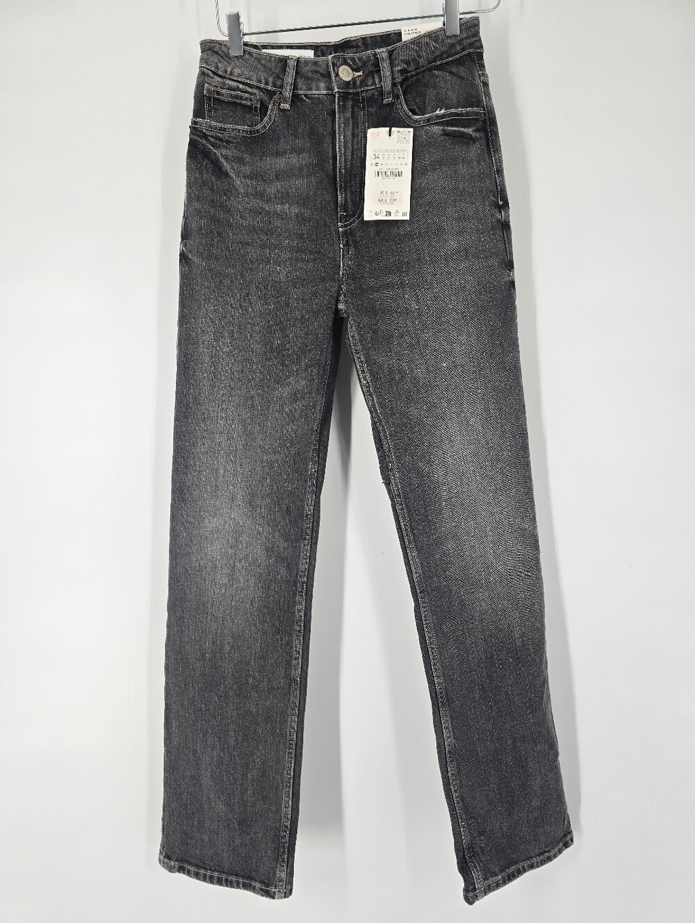 Zara Comfort Straight Gray Jeans High Rise Full Length Size 34 US 2 NEW